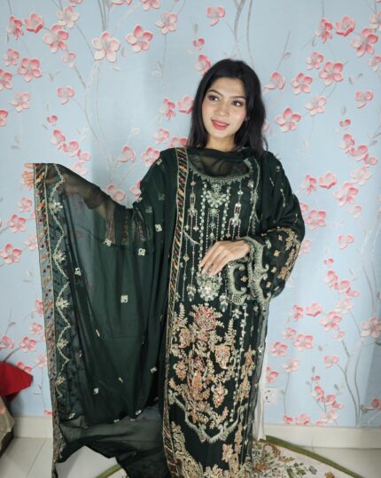 Bottle Green Pakistani Three Piece