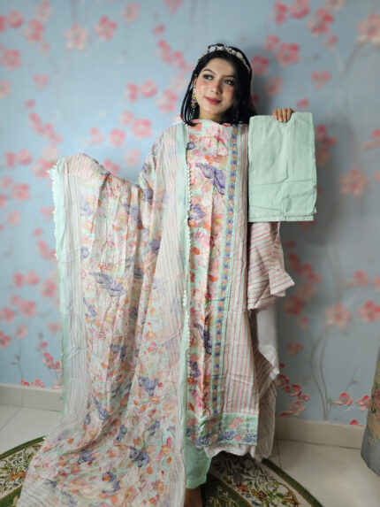 White and Blue Indian Three-Piece