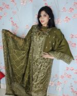 Olive Green Pakistani Three Piece