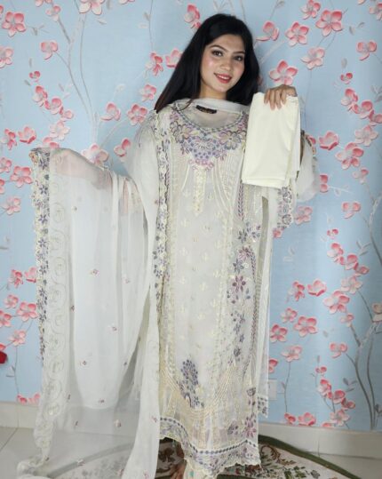 White Pakistani Three Piece
