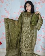 Olive Green Pakistani Three Piece - Image 2