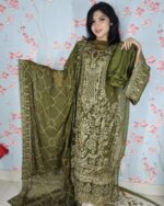 Olive Green Pakistani Three Piece - Image 3